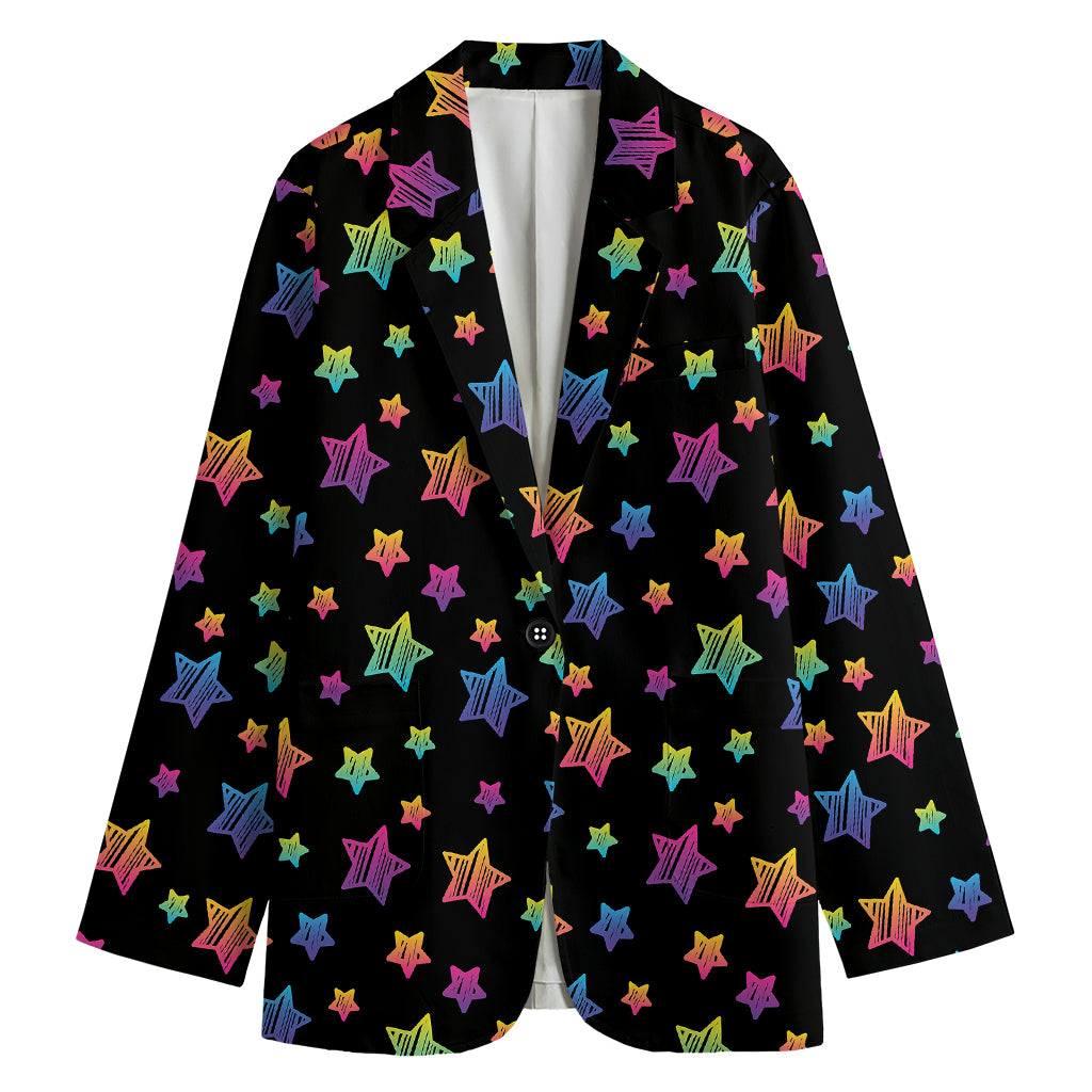 Rainbow Stars Pattern Print Women's Cotton Blazer