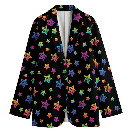 Rainbow Stars Pattern Print Women's Cotton Blazer
