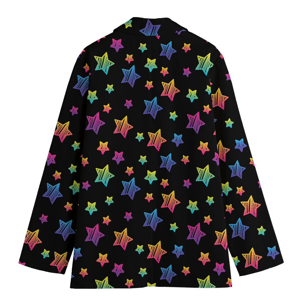Rainbow Stars Pattern Print Women's Cotton Blazer