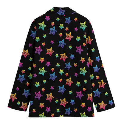 Rainbow Stars Pattern Print Women's Cotton Blazer