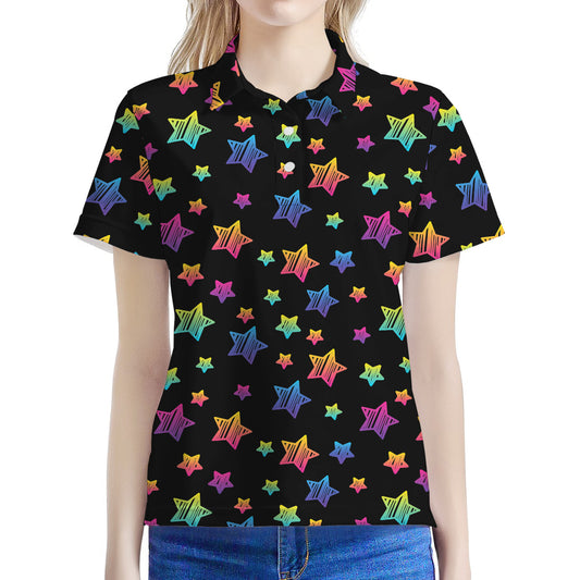 Rainbow Stars Pattern Print Women's Polo Shirt