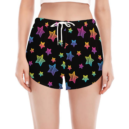 Rainbow Stars Pattern Print Women's Split Running Shorts
