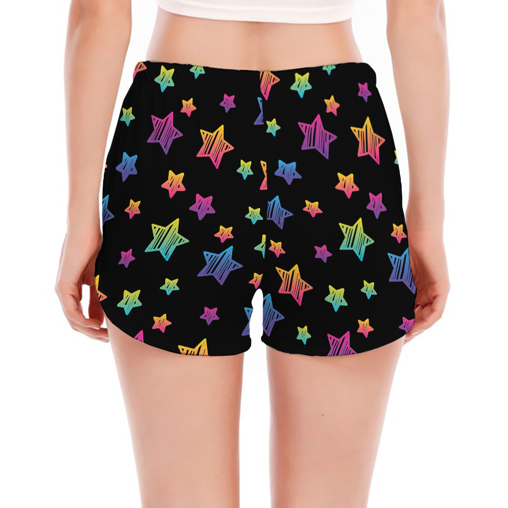 Rainbow Stars Pattern Print Women's Split Running Shorts