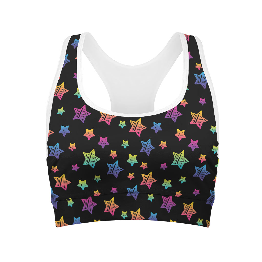 Rainbow Stars Pattern Print Women's Sports Bra