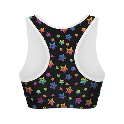 Rainbow Stars Pattern Print Women's Sports Bra