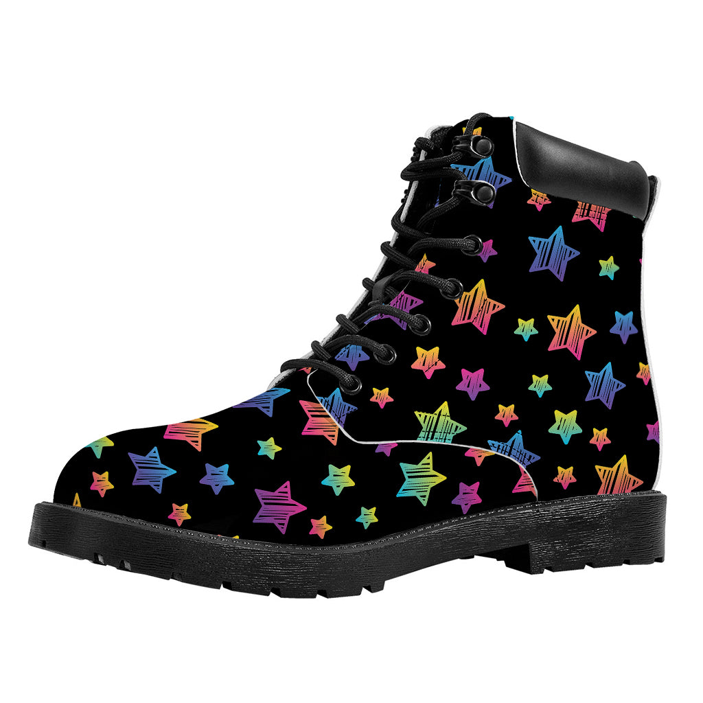 Rainbow Stars Pattern Print Work Boots