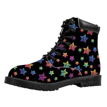 Rainbow Stars Pattern Print Work Boots