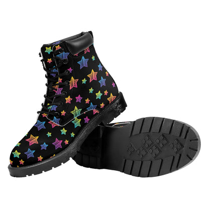 Rainbow Stars Pattern Print Work Boots