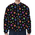 Rainbow Stars Pattern Print Zip Sleeve Bomber Jacket