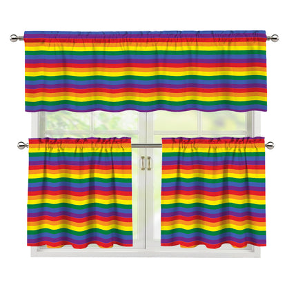 Rainbow Stripe Print 3 Piece Kitchen Curtains