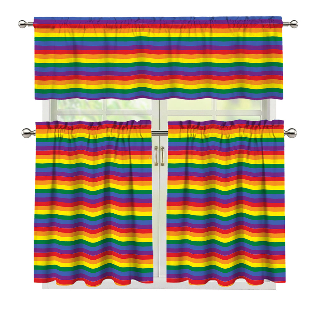Rainbow Stripe Print 3 Piece Kitchen Curtains
