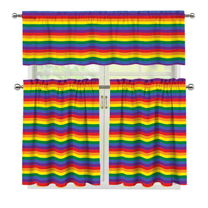 Rainbow Stripe Print 3 Piece Kitchen Curtains