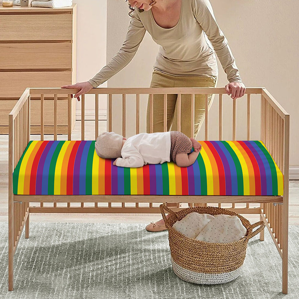 Rainbow Stripe Print Baby Crib Sheet