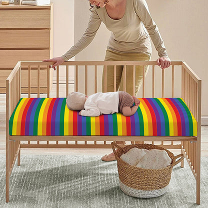 Rainbow Stripe Print Baby Crib Sheet