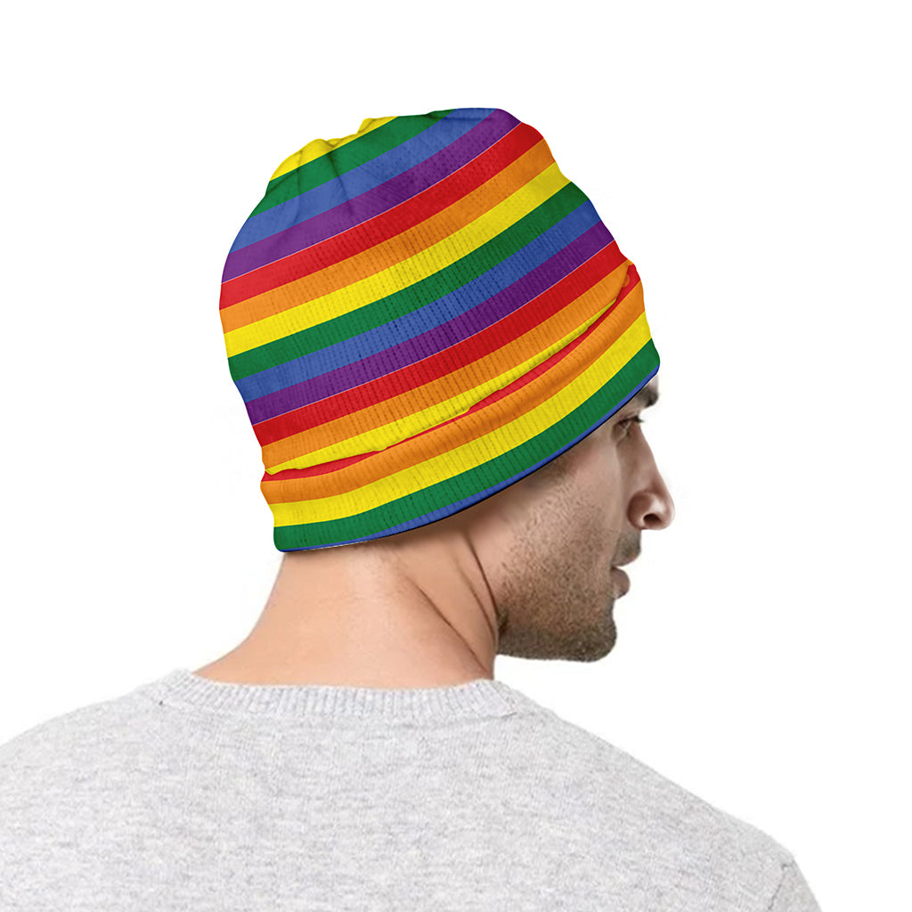 Rainbow Stripe Print Beanie
