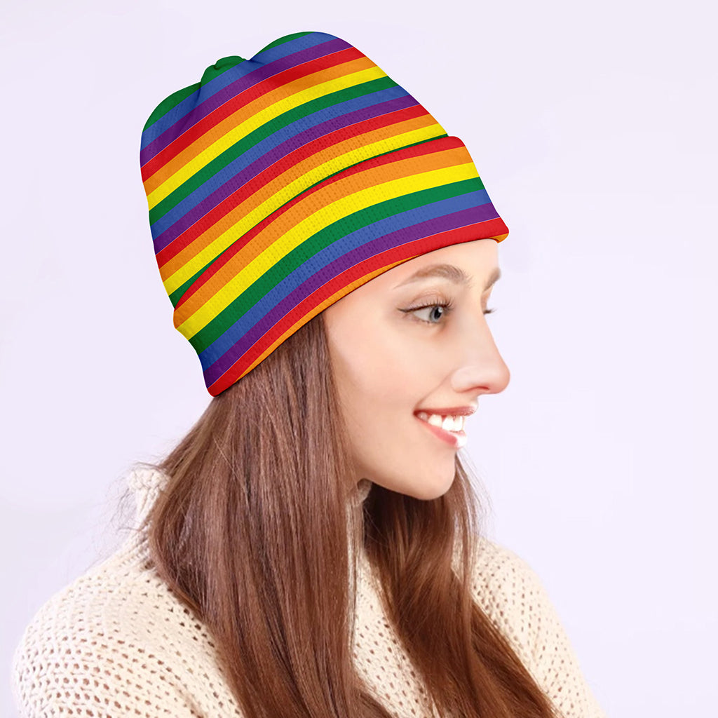 Rainbow Stripe Print Beanie