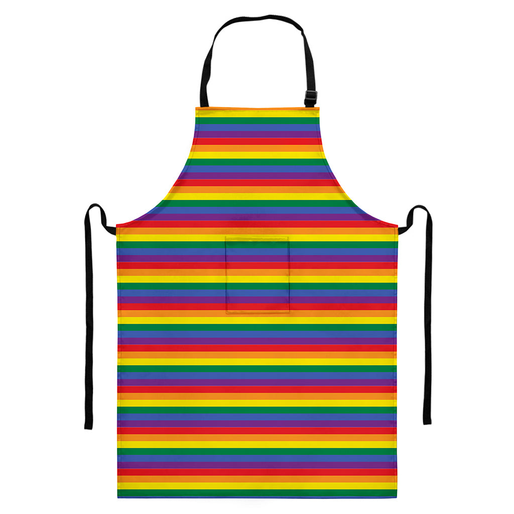 Rainbow Stripe Print Bib Apron With Pocket