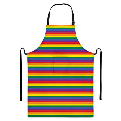 Rainbow Stripe Print Bib Apron With Pocket