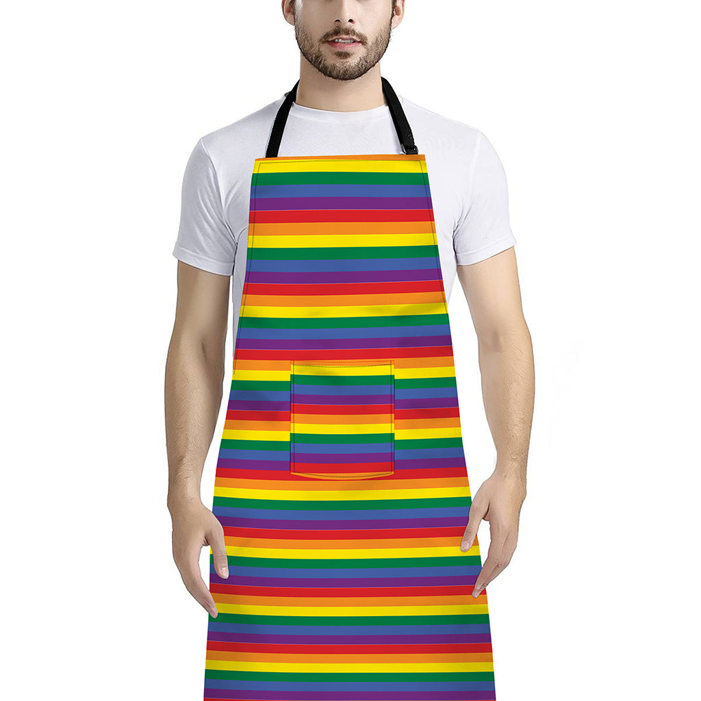 Rainbow Stripe Print Bib Apron With Pocket