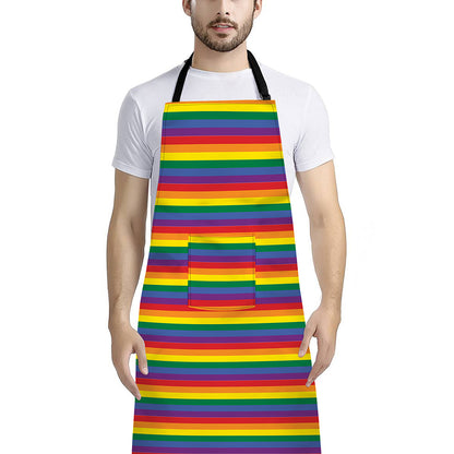 Rainbow Stripe Print Bib Apron With Pocket
