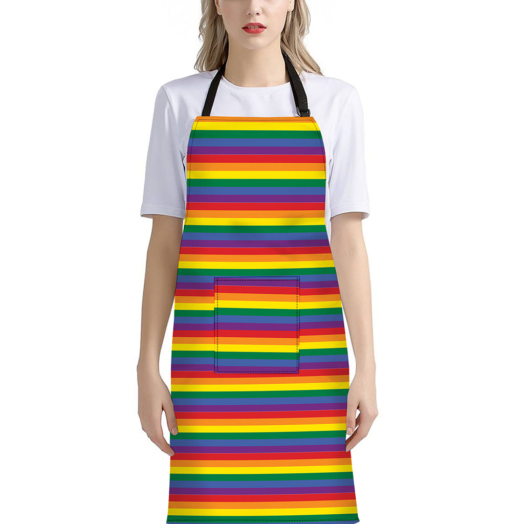Rainbow Stripe Print Bib Apron With Pocket