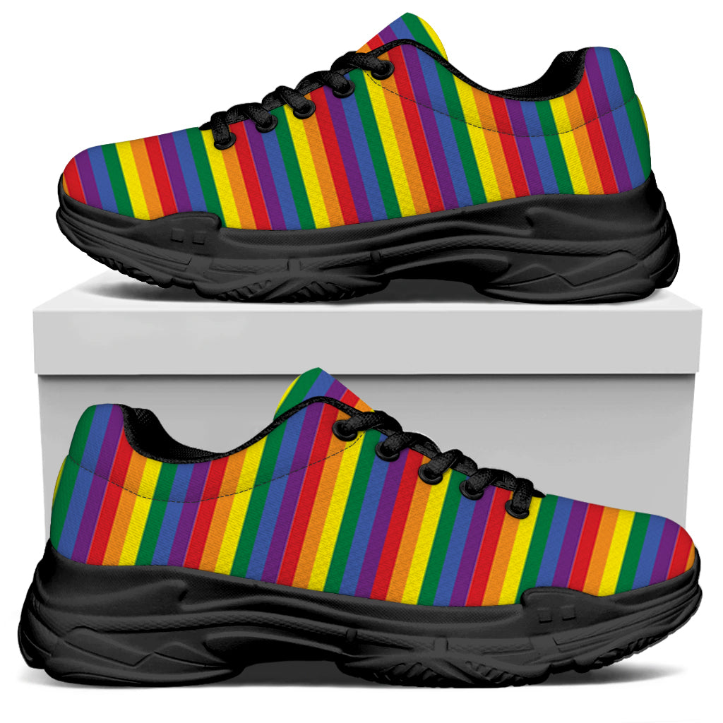Rainbow Stripe Print Black Chunky Shoes
