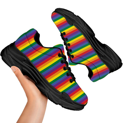 Rainbow Stripe Print Black Chunky Shoes