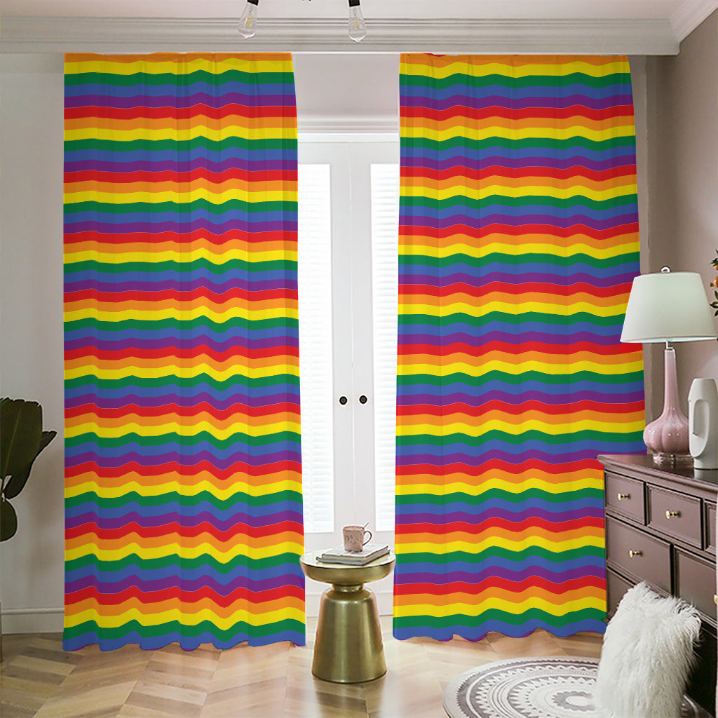 Rainbow Stripe Print Blackout Pencil Pleat Curtains