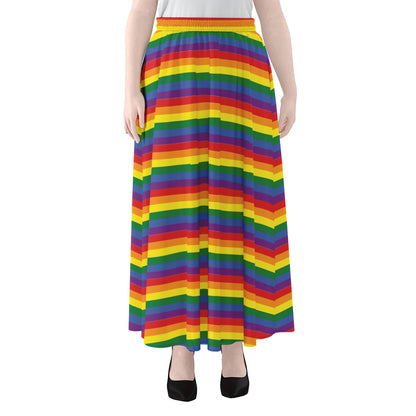 Rainbow Stripe Print Chiffon Maxi Skirt