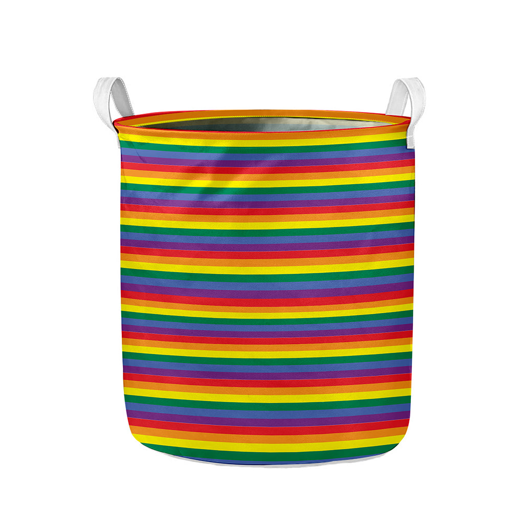 Rainbow Stripe Print Collapsible Laundry Basket