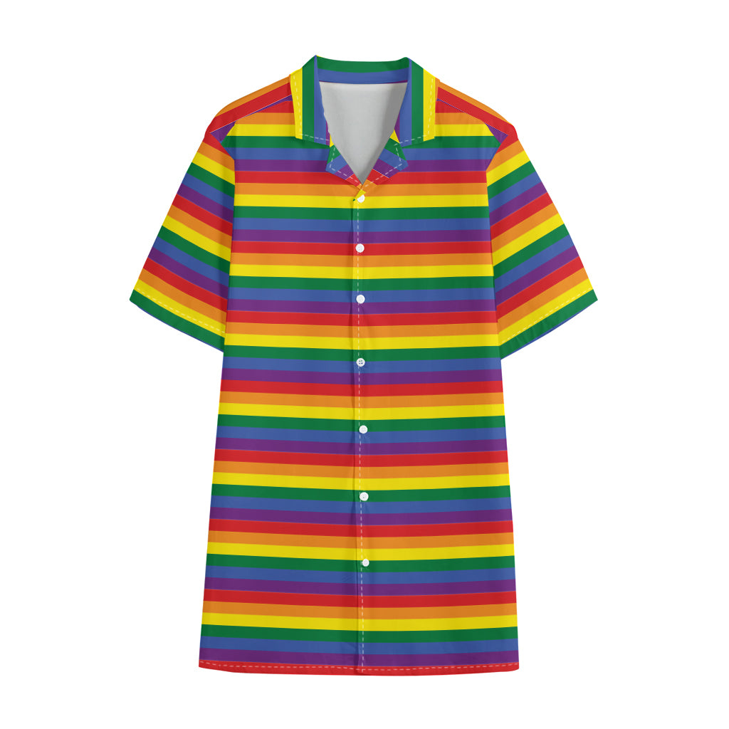 Rainbow Stripe Print Cotton Hawaiian Shirt