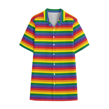 Rainbow Stripe Print Cotton Hawaiian Shirt