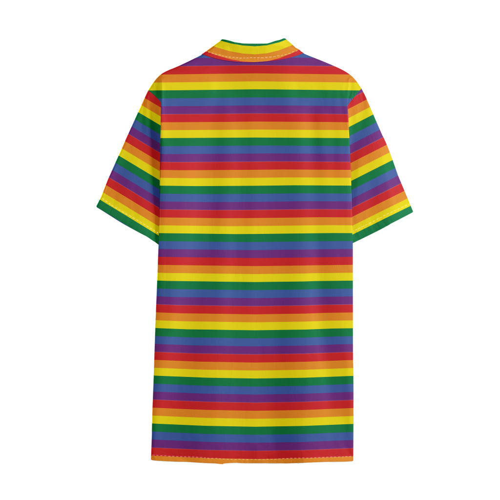 Rainbow Stripe Print Cotton Hawaiian Shirt