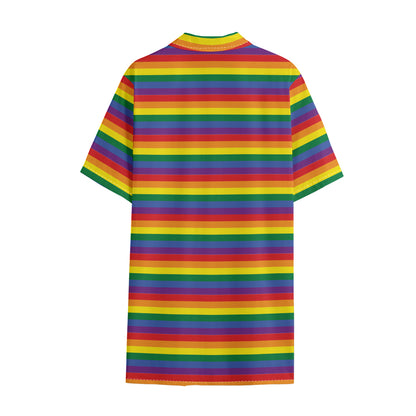 Rainbow Stripe Print Cotton Hawaiian Shirt