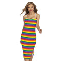 Rainbow Stripe Print Cross Back Cami Dress