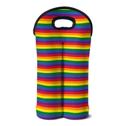 Rainbow Stripe Print Double Neoprene Wine Tote