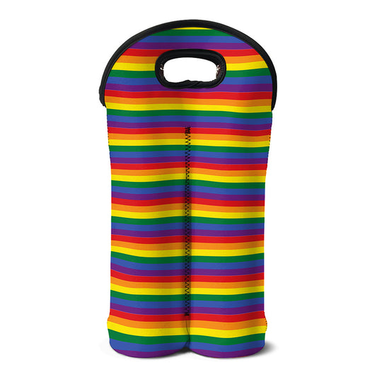 Rainbow Stripe Print Double Neoprene Wine Tote