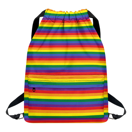 Rainbow Stripe Print Drawstring Backpack