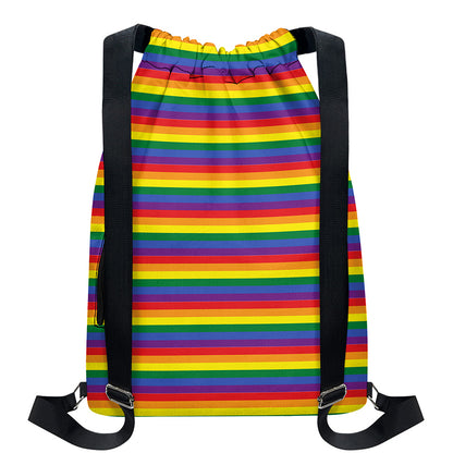 Rainbow Stripe Print Drawstring Backpack
