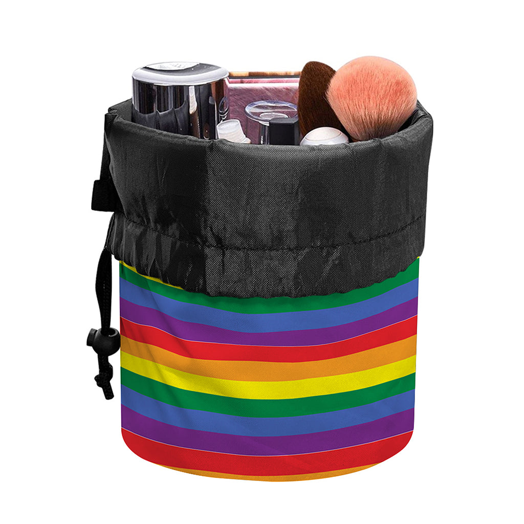 Rainbow Stripe Print Drawstring Makeup Bag