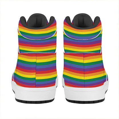 Rainbow Stripe Print High Top Leather Sneakers