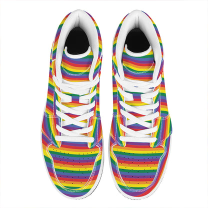 Rainbow Stripe Print High Top Leather Sneakers