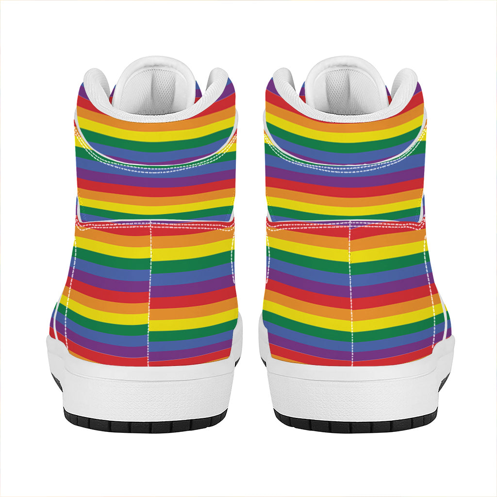 Rainbow Stripe Print High Top Leather Sneakers