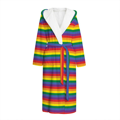 Rainbow Stripe Print Hooded Bathrobe