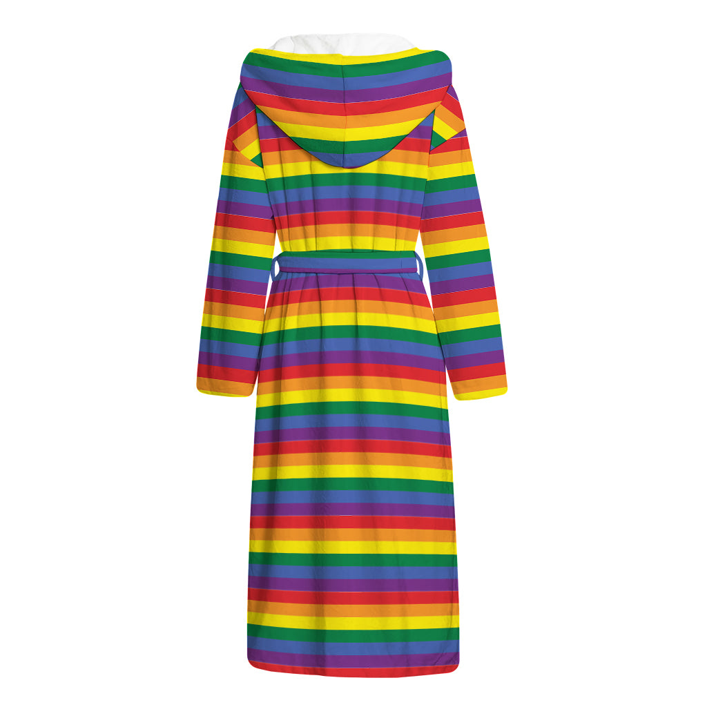 Rainbow Stripe Print Hooded Bathrobe