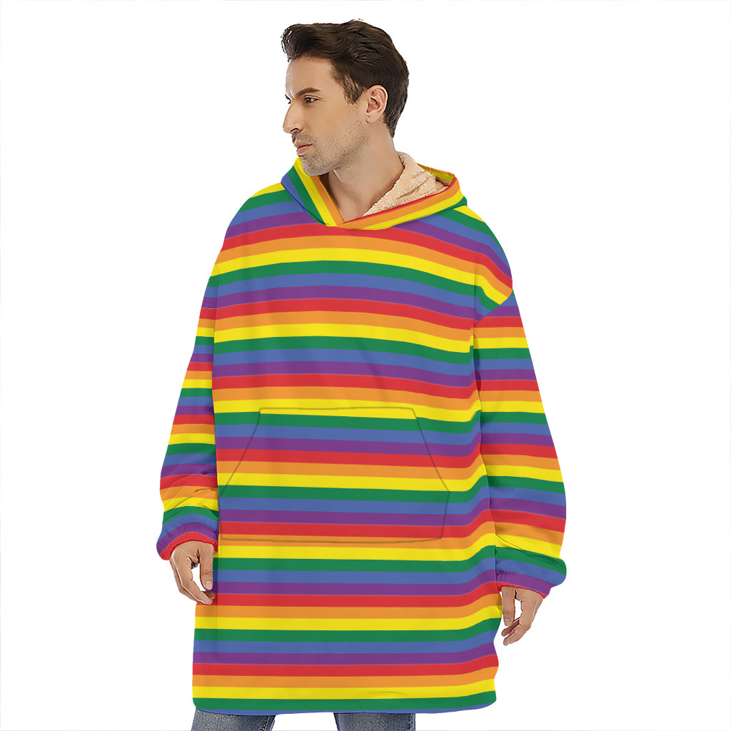 Rainbow Stripe Print Hoodie Blanket
