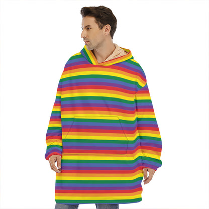 Rainbow Stripe Print Hoodie Blanket