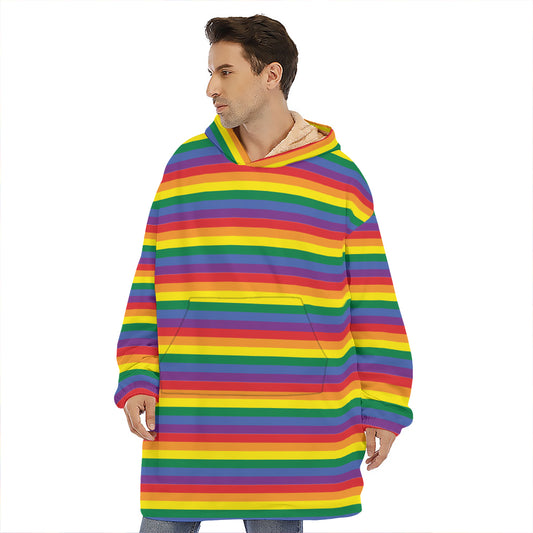 Rainbow Stripe Print Hoodie Blanket