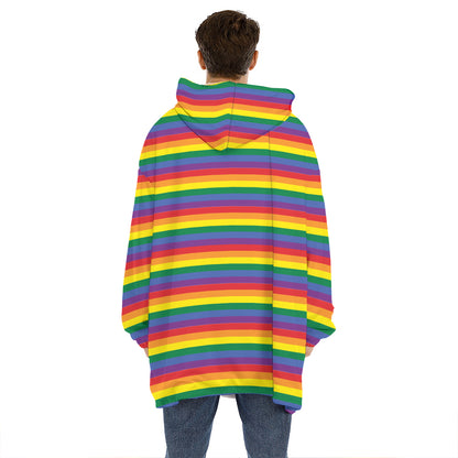 Rainbow Stripe Print Hoodie Blanket
