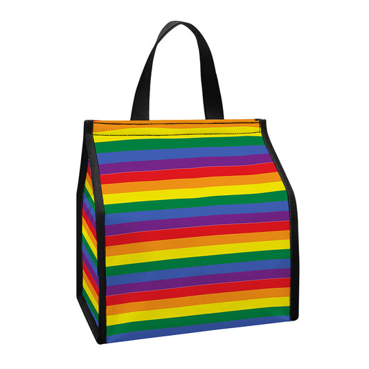 Rainbow Stripe Print Insulated Lunch Tote